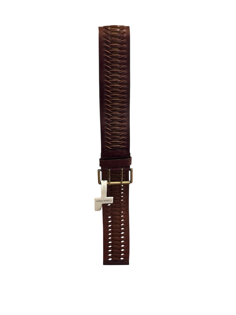 Calvin Klein Womeb’s Brown Woven Leather Belt with Brass Buckle